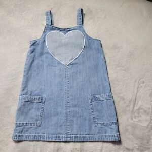 Old Navy Girls 4T Blue Denim Heart Pinafore Jumper Dress Light Wash Cotton